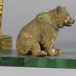 A third quarter 19th century gilt bronze bear inkwell on malachite base