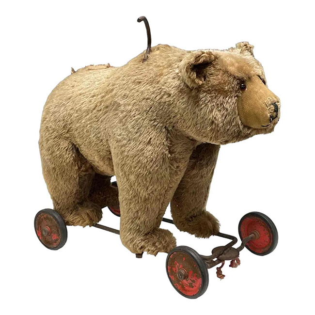 Mohair bear on wheels